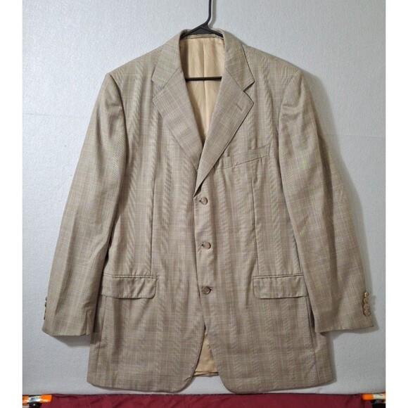 Ermenegildo Zegna Sport Coat Mens 44L Beige Brown Check Plaid Wool Jacket - Picture 1 of 14